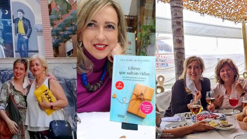 Ana Ruiz junto a Trini Moreno, del club de lectura Entre L&iacute;neas, y a Chon Sarmiento, del club de lectura Mainake