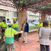 Trabajadores de la empresa municipal Espais Verds de Elche con el concejal de Parques y Jardines, Héctor Díez.