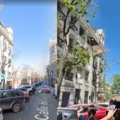 Imagen del edificio antes y después de la explosión en el Barrio de Salamanca