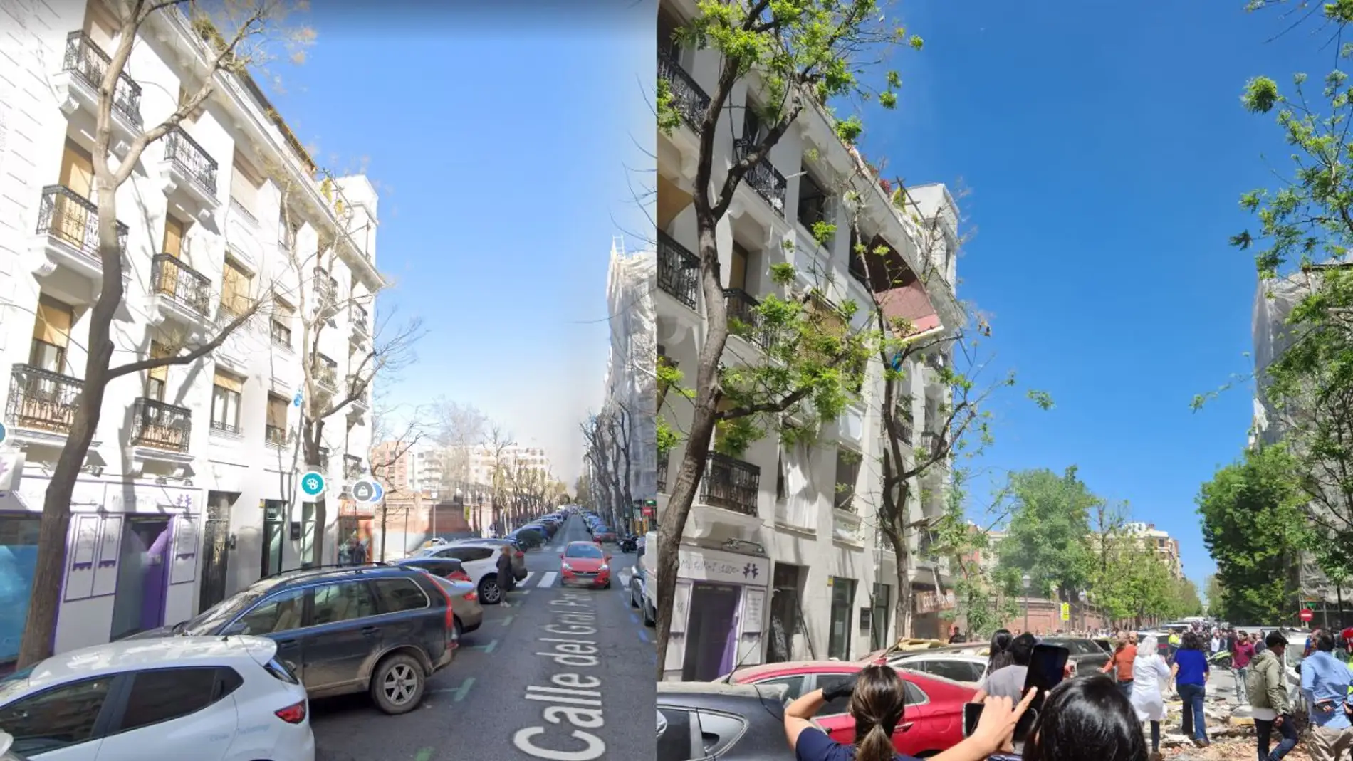 Imagen del edificio antes y después de la explosión en el Barrio de Salamanca | Fotos: Google Maps | María Jesús Cantera