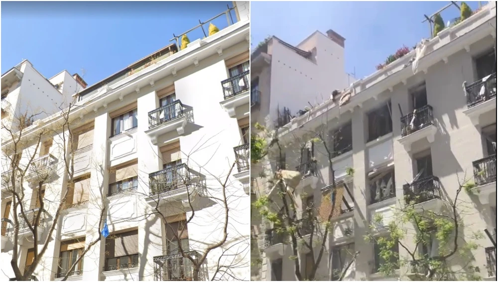 El antes y el después en la vivienda del suceso en Madrid.