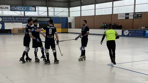 Los jugadores del Oviedo Roller celebran un gol. Los jugadores del Oviedo Roller celebran un gol.