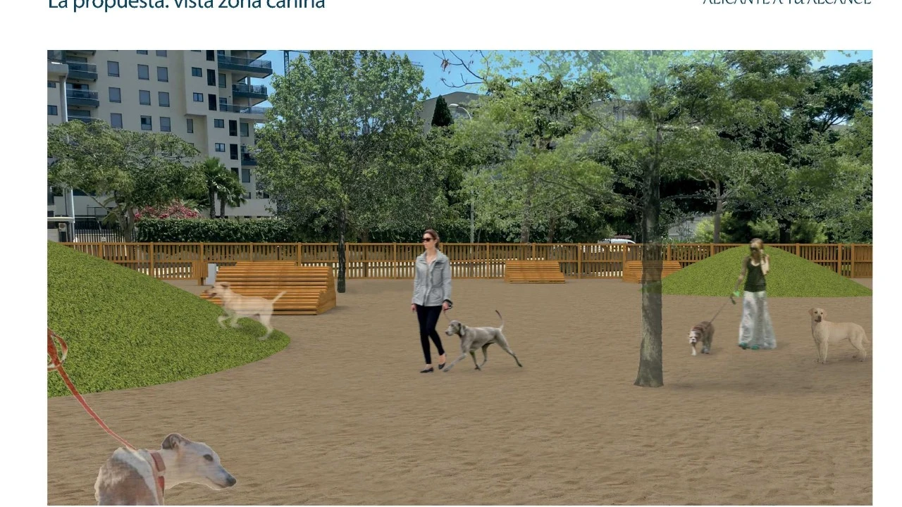 Recreación de una de las dos zonas de libre paseo para perros grandes
