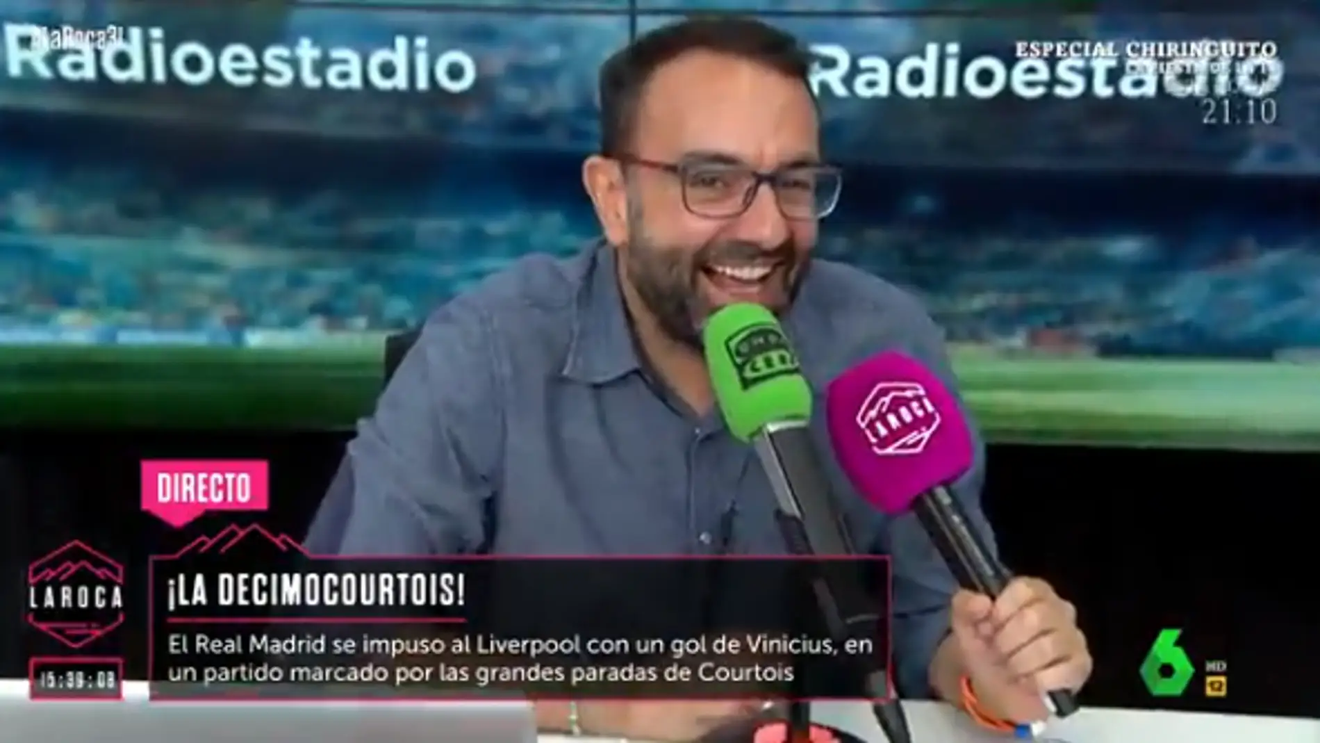 Juan del Val celebra en Radioestadio con Edu García la decimocuarta Champions del Real Madrid