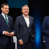 Juanma Moreno, Juan Espadas y Juan Marín en el primer debate electoral