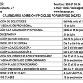 Calendario de admisión en ciclos formativos de FP Calendario de admisión en ciclos formativos de FP