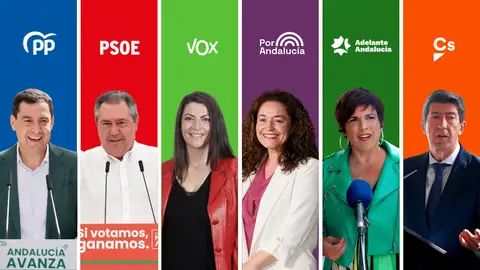 Los principales candidatos de las elecciones en Andalucía.
