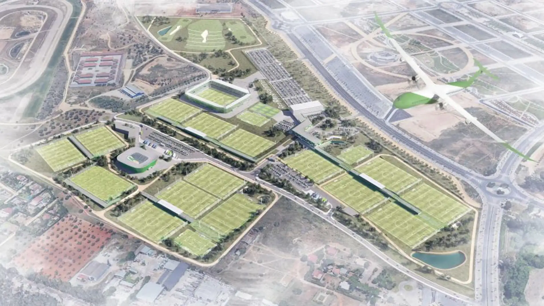Gráfico de las futuras instalaciones de la Ciudad Deportiva del Betis en Dos Hermanas.