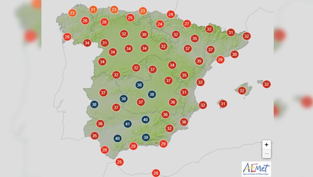 Mapa de la AEMET para este miércoles 20 de julio