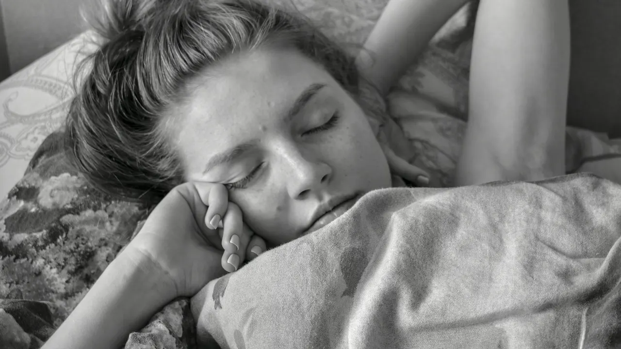 Una chica intentando dormir
