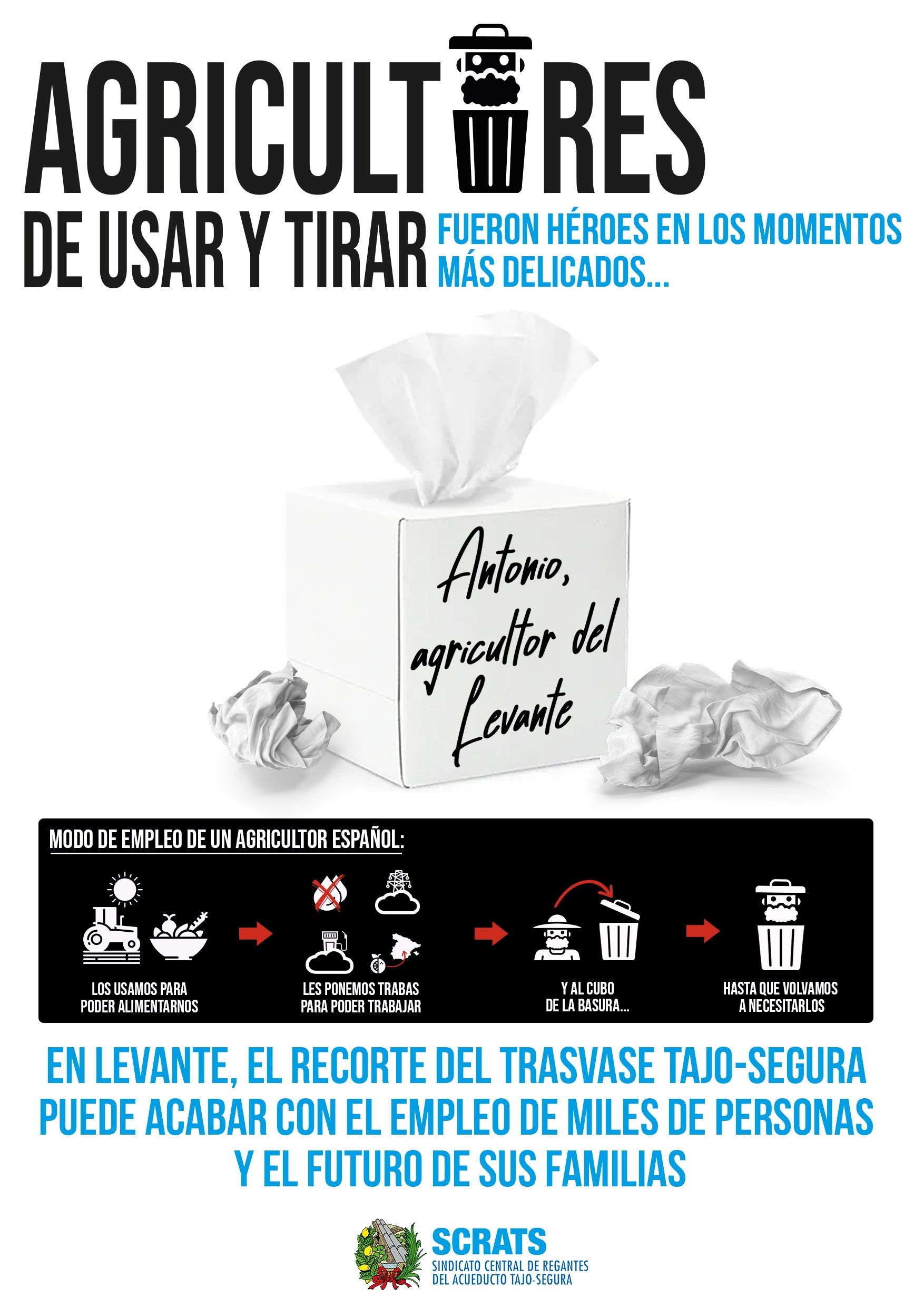 Regantes del Tajo-Segura lanzan la campaña "Agricultores de usar y tirar" para visibilizar las trabas al sector para "trabajar con dignidad" Regantes del Tajo-Segura lanzan la campaña "Agricultores de usar y tirar" para visibilizar las trabas al sector para "trabajar con dignidad"