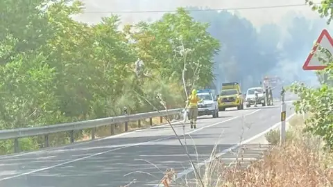 Carretera cortada por el incendio en Ruidera