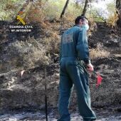Agente de la Guardia Civil, en la zona del incendio forestal en Ciudadela (Menorca)