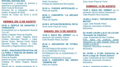 Programa de las Fiestas Patronales de Moral de Calatrava 2022