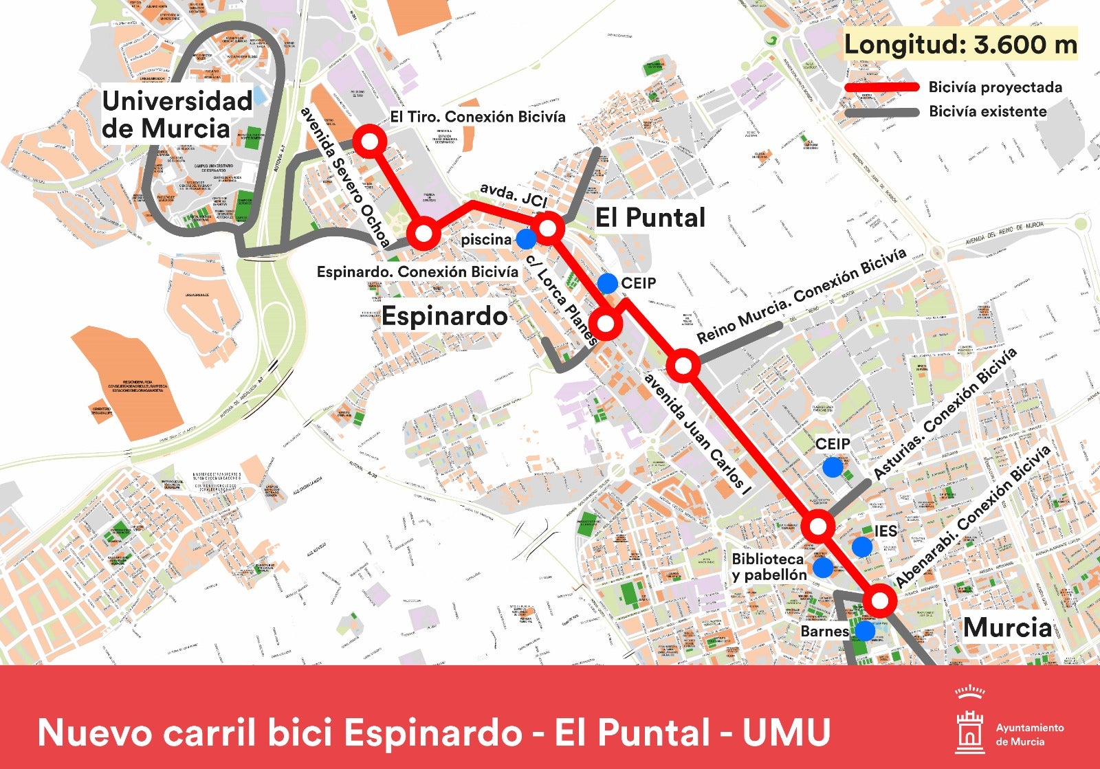 El Campus de Espinardo quedará conectado con el casco urbano con un carril bici de 3,6 kilómetros El Campus de Espinardo quedará conectado con el casco urbano con un carril bici de 3,6 kilómetros