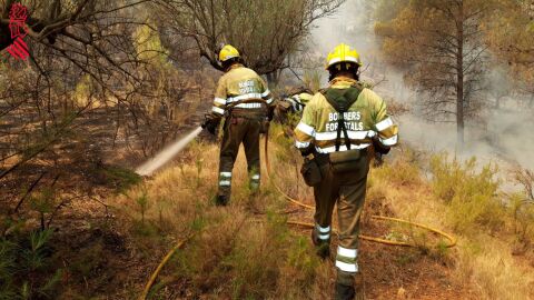 Bomberos durante el dispositivo de extinción Bomberos durante el dispositivo de extinción