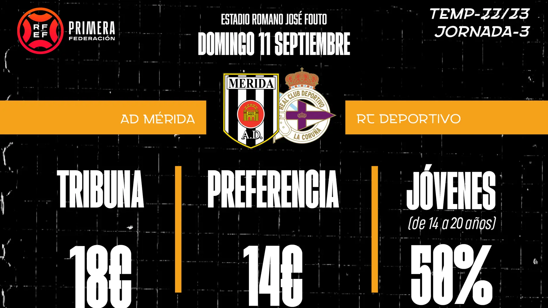 AD Mérida v.s RC Deportivo de la Coruña, domingo a las 12h 