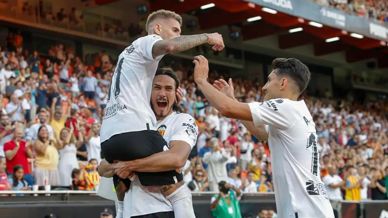 El Valencia celebra un gol ante el Celta El Valencia celebra un gol ante el Celta