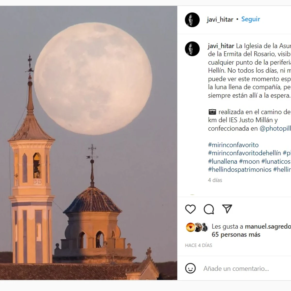 Hellín con la luna llena de fondo, fotografía ganadora del concurso “Mi  rincón favorito” | Onda Cero Radio