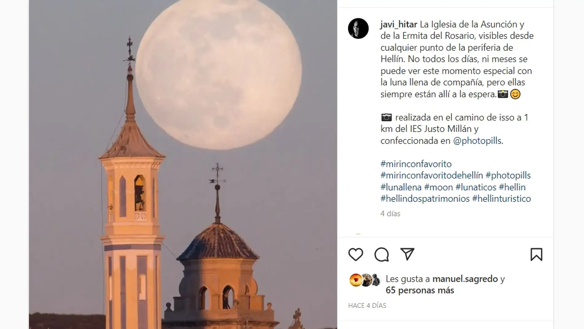 Hellín con la luna llena de fondo, fotografía ganadora del concurso “Mi rincón favorito”