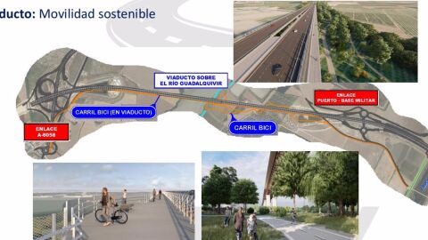 Recreación del puente que propone el Ministerio de Transportes para unir Dos Hermanas y Coria del Río y cerrar así el arco sur de la SE-40