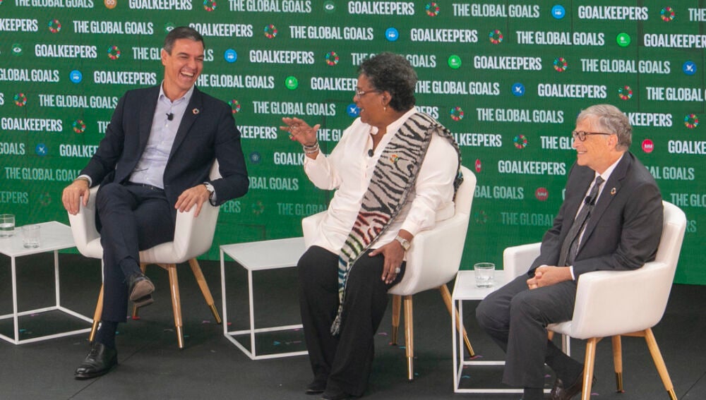 Pedro Sánchez, durante su participación en el acto de la Fundación Bill Gates en Nueva York