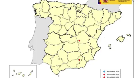 Localización de las explotaciones afectadas hasta el 26 de septiembre Localización de las explotaciones afectadas hasta el 26 de septiembre