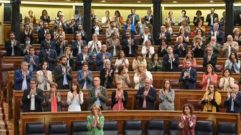 Imagen del Congreso donde los diputados aplauden El Congreso convalida el real decreto que da derecho a paro a las empleadas del hogar