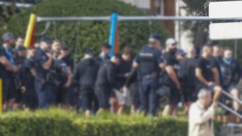 Ultras del M&aacute;laga en Piqu&iacute;o (Santander). Polic&iacute;a Nacional.