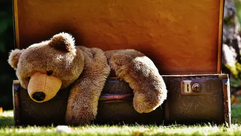 Imagen de archivo de una maleta abierta con un oso de peluche Imagen de archivo de una maleta abierta con un oso de peluche/ Pixabay