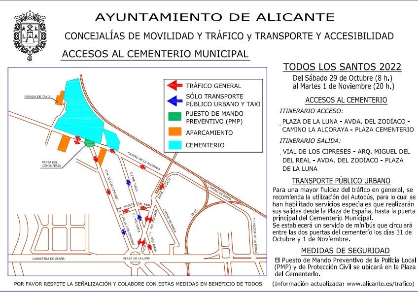 El dispositivo especial de Todos los Santos se refuerza con más seguridad, autobuses y limpieza para facilitar las visitas al Cementerio de Alicante El dispositivo especial de Todos los Santos se refuerza con más seguridad, autobuses y limpieza para facilitar las visitas al Cementerio de Alicante