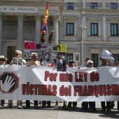 Asociaciones de víctimas del franquismo se manifiestan delante del Congreso de los Diputados, en Madrid