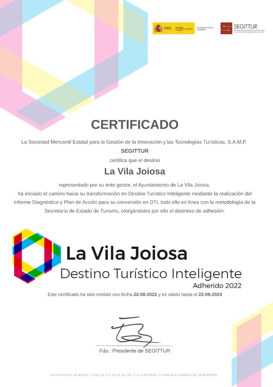 La Vila renueva como DTI tras superar los requisitos de SEGITTUR La Vila renueva como DTI tras superar los requisitos de SEGITTUR