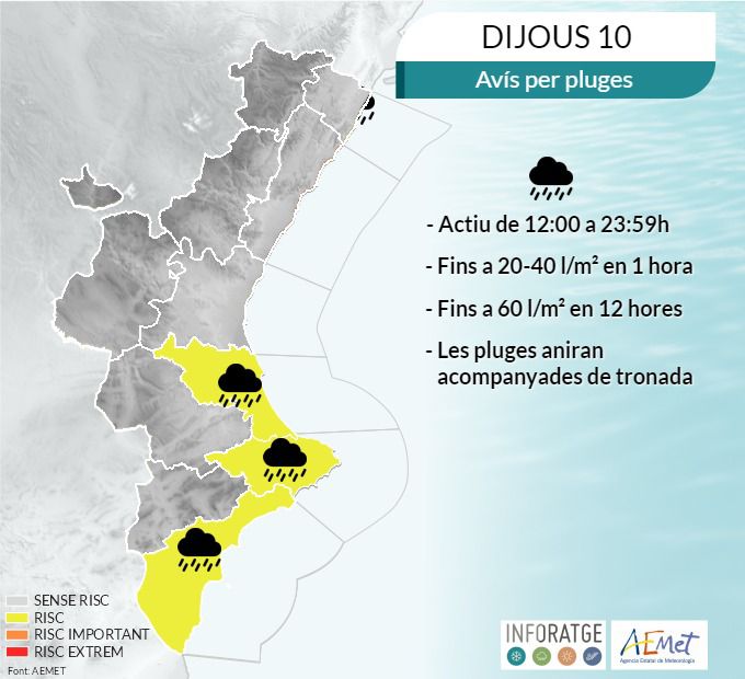 Alerta amarilla por lluvias ante la llegada de una DANA que dejará lluvias importantes este viernes Alerta amarilla por lluvias ante la llegada de una DANA que dejará lluvias importantes este viernes