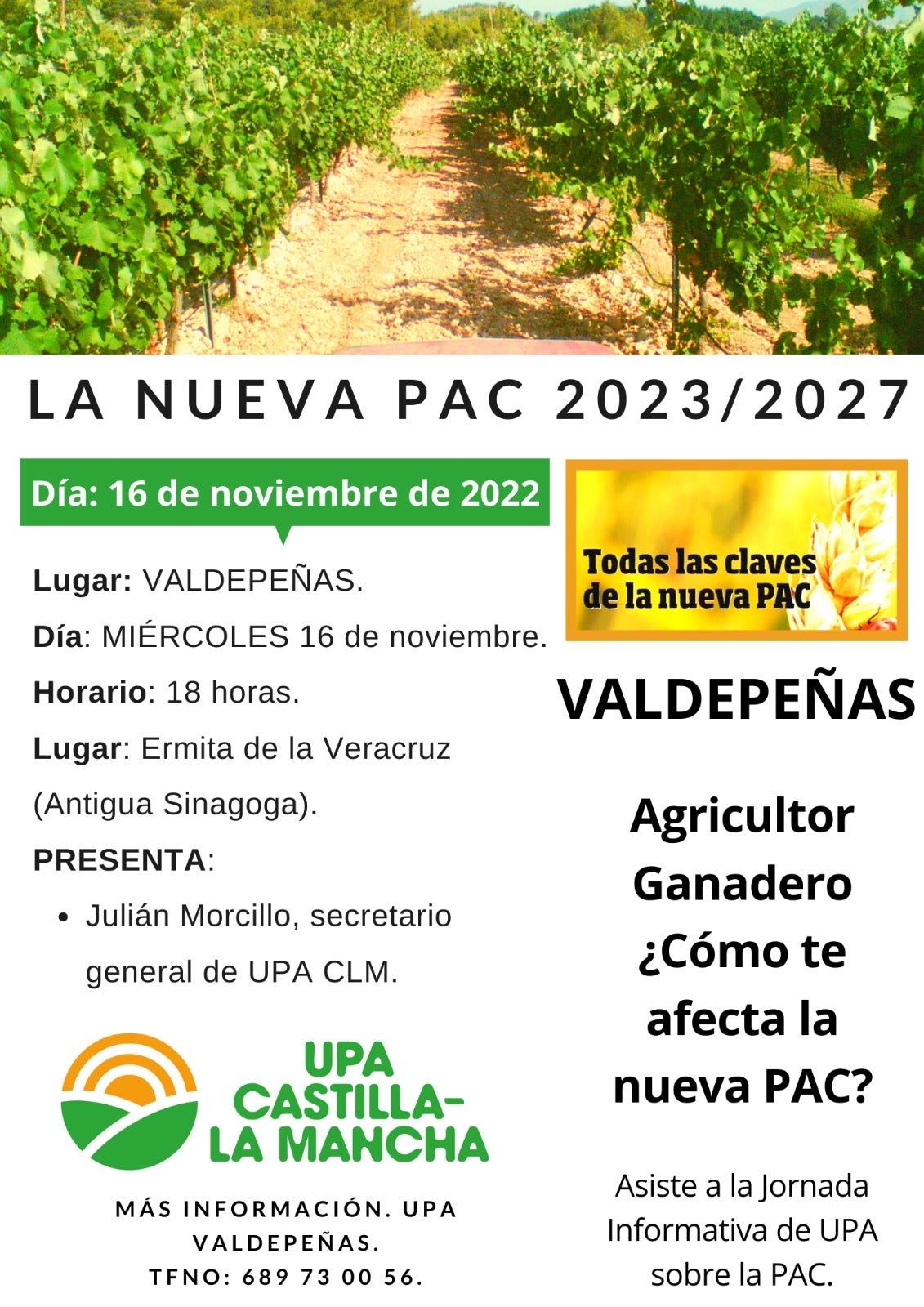 UPA informará de la PAC 2023 - 2027 que entrará en vigor el 1 de enero UPA informará de la PAC 2023 - 2027 que entrará en vigor el 1 de enero