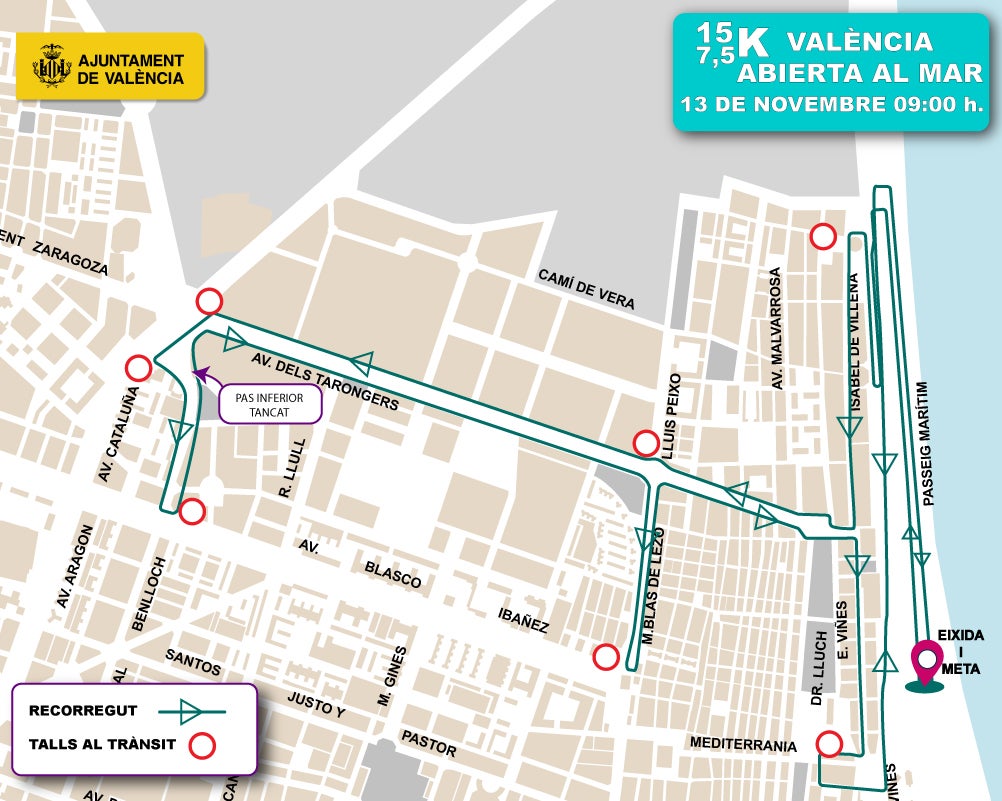 La carrera "València Abierta al Mar" provocará restricciones de tráfico y en el transporte público este domingo La carrera "València Abierta al Mar" provocará restricciones de tráfico y en el transporte público este domingo