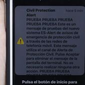 Mensaje de prueba de Protección Civil que se recibirá en los móviles