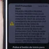 Mensaje de prueba de Protección Civil que se recibirá en los móviles Mensaje de prueba de Protección Civil que se recibirá en los móviles