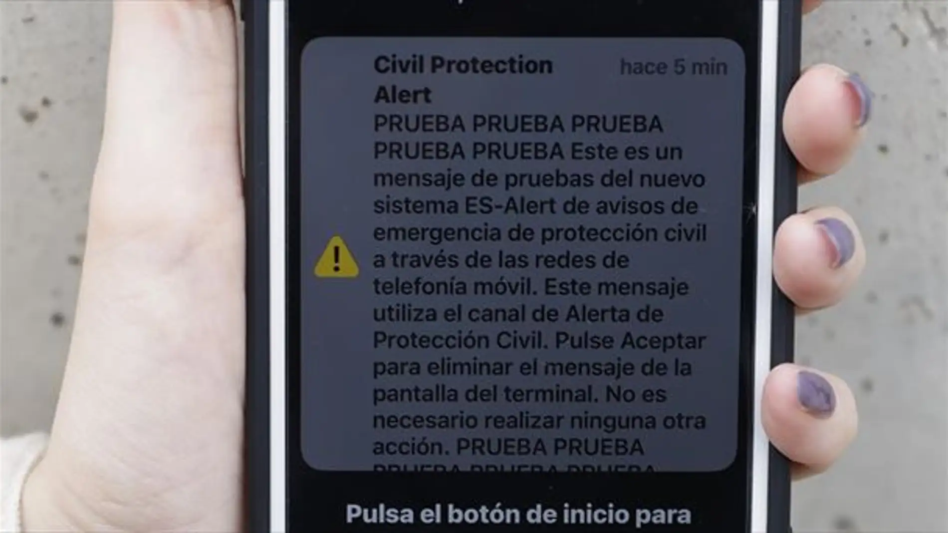 Mensaje de prueba de Protección Civil que se recibirá en los móviles