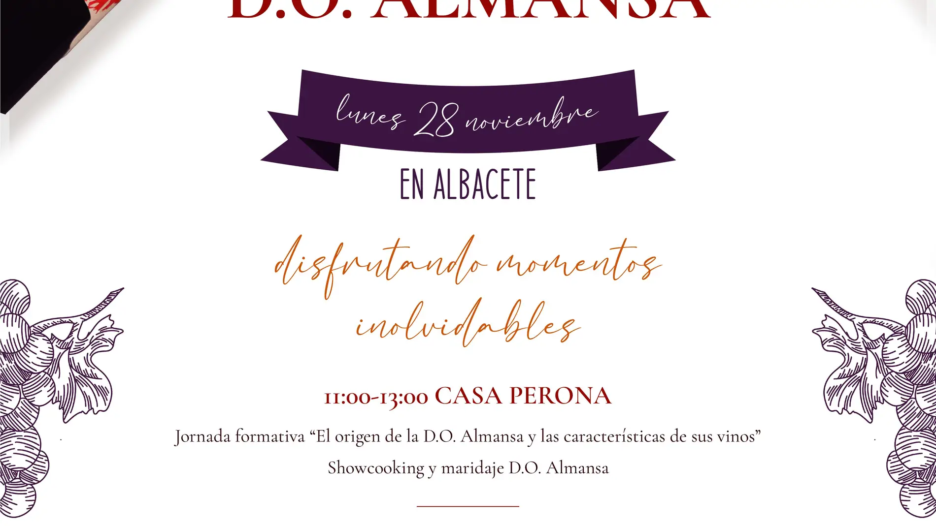 La D.O. Almansa nos invita a “disfrutar momentos inolvidables” en una Jornada el próximo 28 de noviembre en la Casa Perona