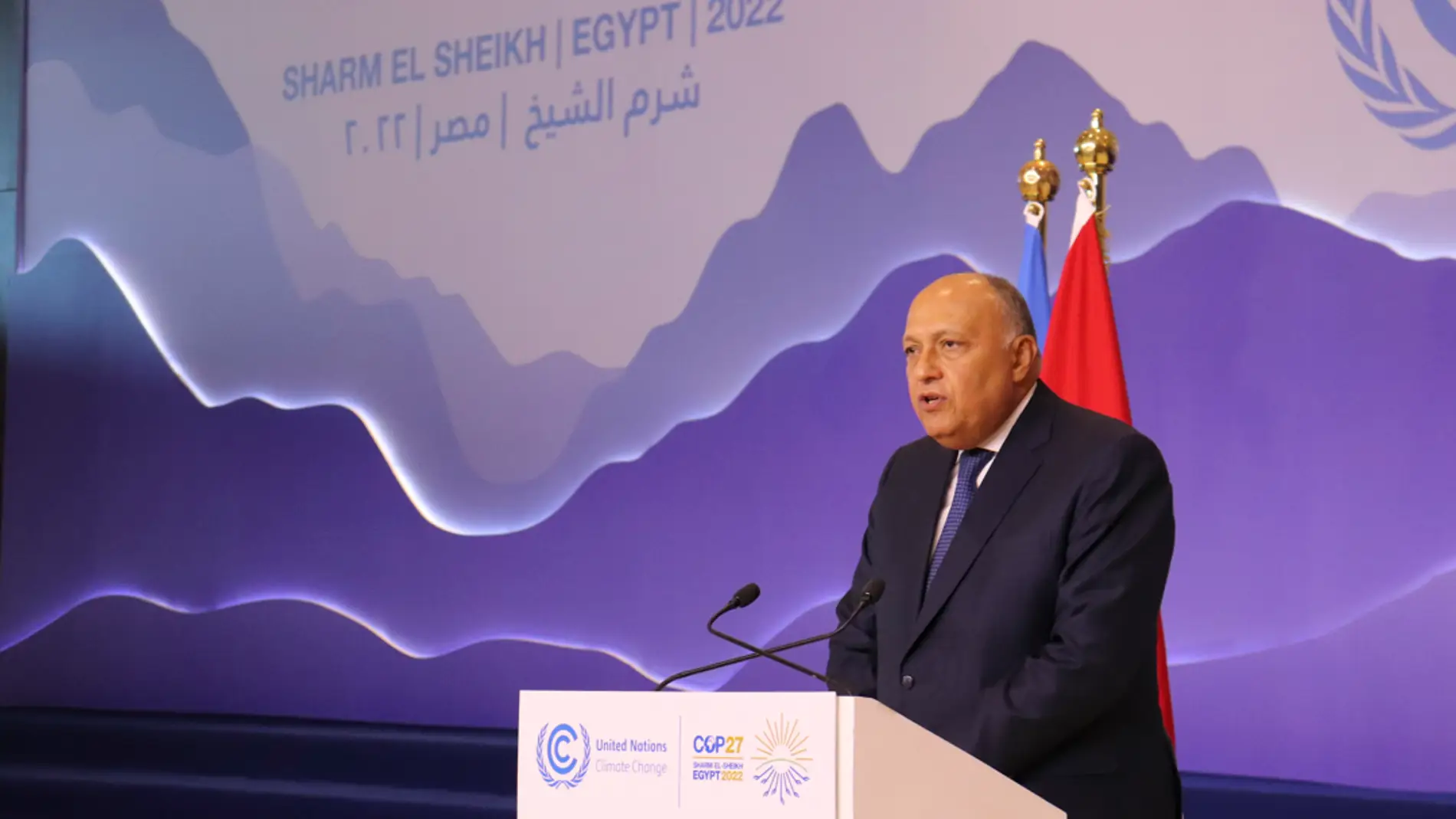 El ministro de Exteriores egipcio, Sameh Shukri, presidente de la COP, reconoce que hay fricciones, en una intervención celebrada este sábado en el marco de la cumbre del clima de Naciones Unidas (COP27)