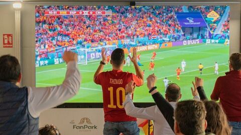 Aficionados de Espa&ntilde;a disfrutan del partido ante Costa Rica.