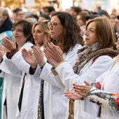 Sanitarios durante una concentración convocada por el sindicato Amyts en Madrid. Sanitarios durante una concentración convocada por el sindicato Amyts en Madrid.