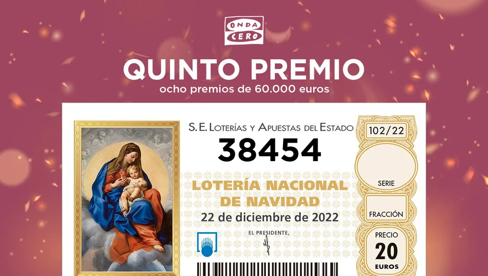 Cuarto quinto premio de la Lotería de Navidad 2022: 38454