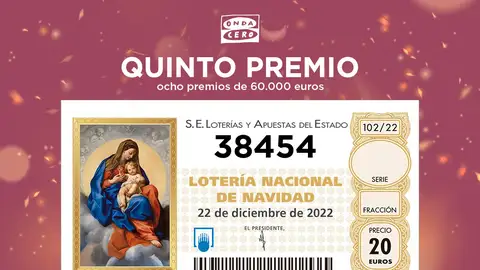 Cuarto quinto premio de la Lotería de Navidad 2022: 38454 Cuarto quinto premio de la Lotería de Navidad 2022: 38454