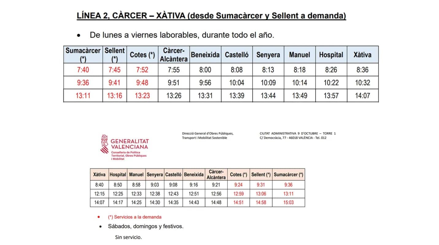 Càrcer pondrá en marcha este año una línea de autobús gratuita hasta Xàtiva por las tardes Càrcer pondrá en marcha este año una línea de autobús gratuita hasta Xàtiva por las tardes