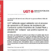 Nota de prnsa de UGT relativa a las oposiciones de bombero del SCIS