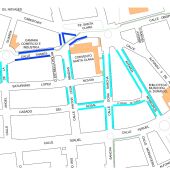 Plano con las calles en las que se estaba previsto poner zona azul el lunes.