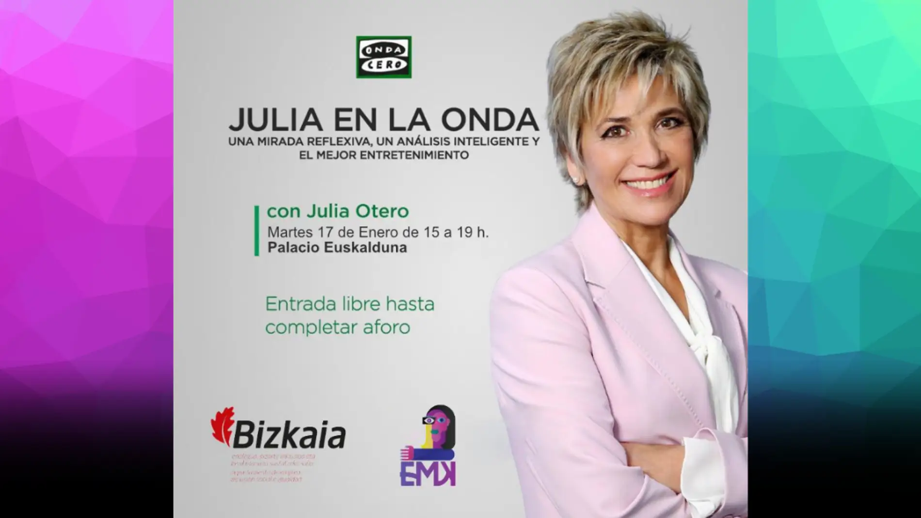 Julia Otero emite mañana martes su programa desde el Palacio Euskalduna 