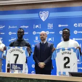 Presentación de Delmás, Lago Junior y Appiah en el Málaga CF Presentación de Delmás, Lago Junior y Appiah en el Málaga CF
